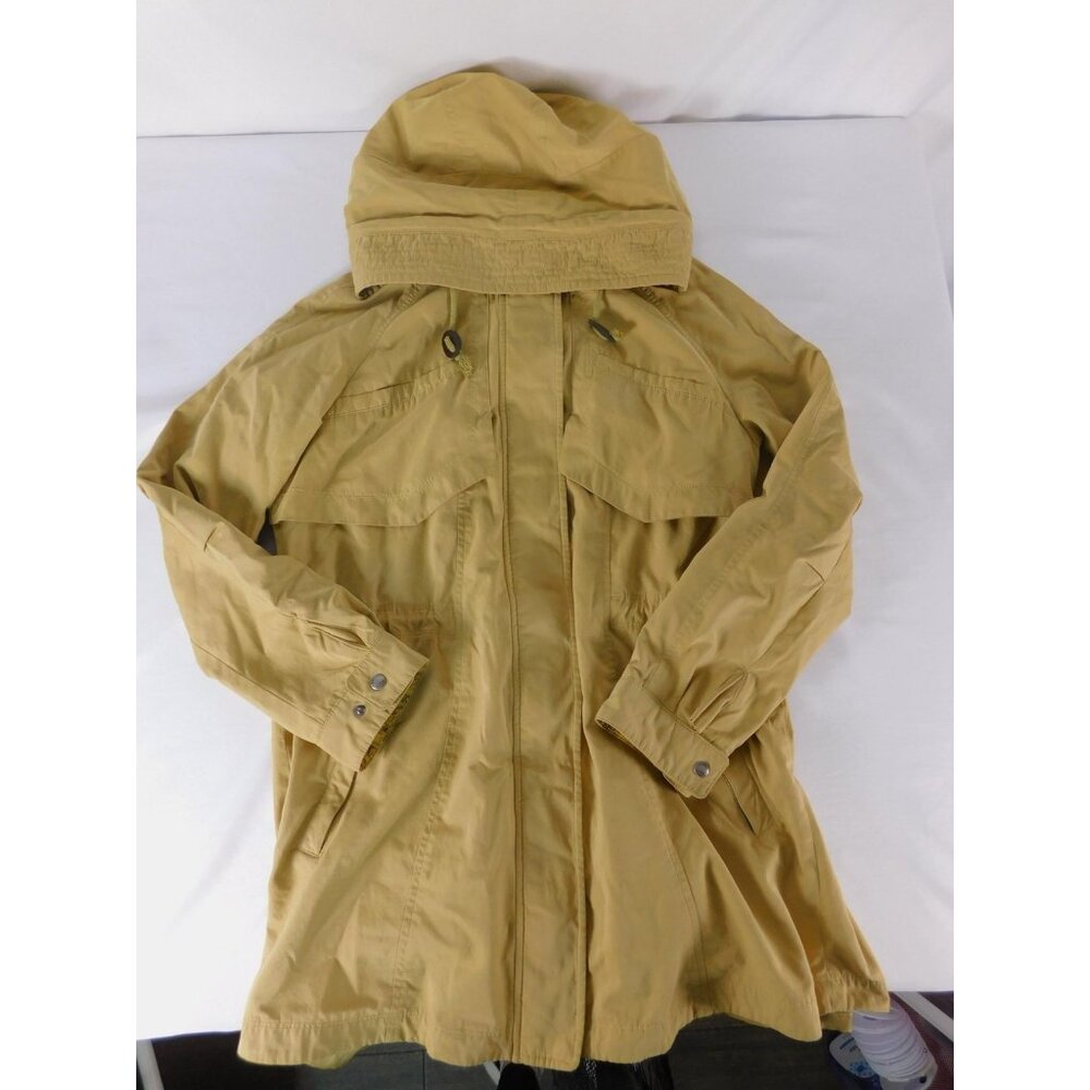 UGIZ Coat Womens 85 Beige Hooded Pockets Lined Zip Parka Mid-Length Elastic